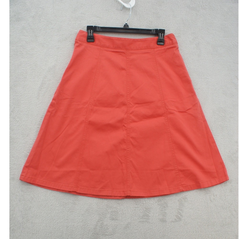 LL Bean Classic Fit A-Line Skirt Coral Orange Cotton Stretch 8 Reg 282458
